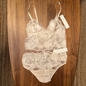 Lonely Lingerie Ivory Lace Longline Bralette and Panty Set - NWT